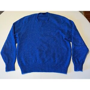 VTG 80s Abercrombie XL Blue Shetland Wool Crewneck Sweater Donegal Tweed Irish